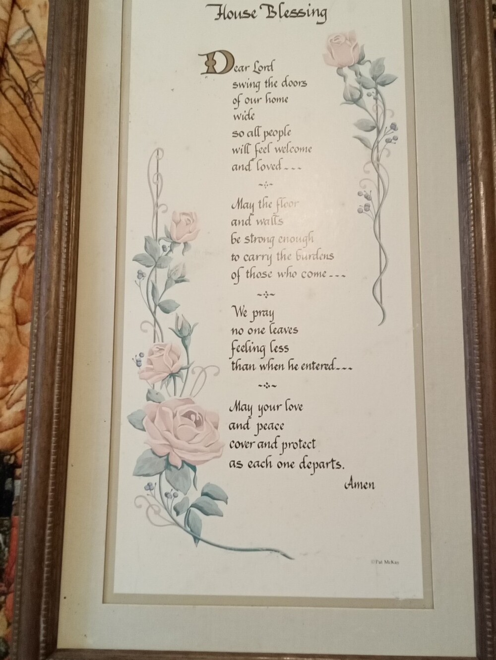 #1049 House Blessing Framed Floral Print - Pink Roses on Cream